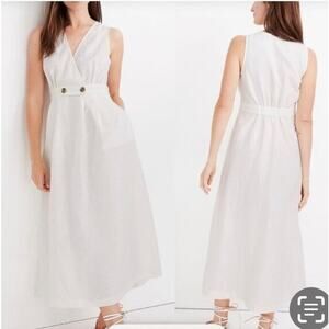 Madewell Linen Ivory Button Waist Wrap Long Midi Dress w pockets sz 22 NWT